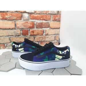 VANS Old School Stackform‎ Glow-In-The-Dark Skull Print Women Sz 10 Black Green